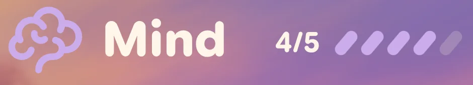 The Mind row heading: a purple brain outline, the word Mind, then 4/5 and five slanted marks, four of them filled in purple.